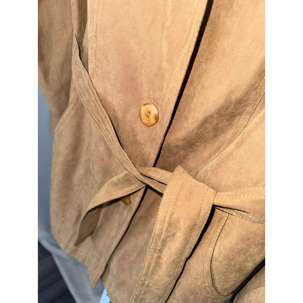 Vintage Y2K House of Art Collection Tan Faux Suede‎ Belted Trench Jacket - Picture 4 of 10